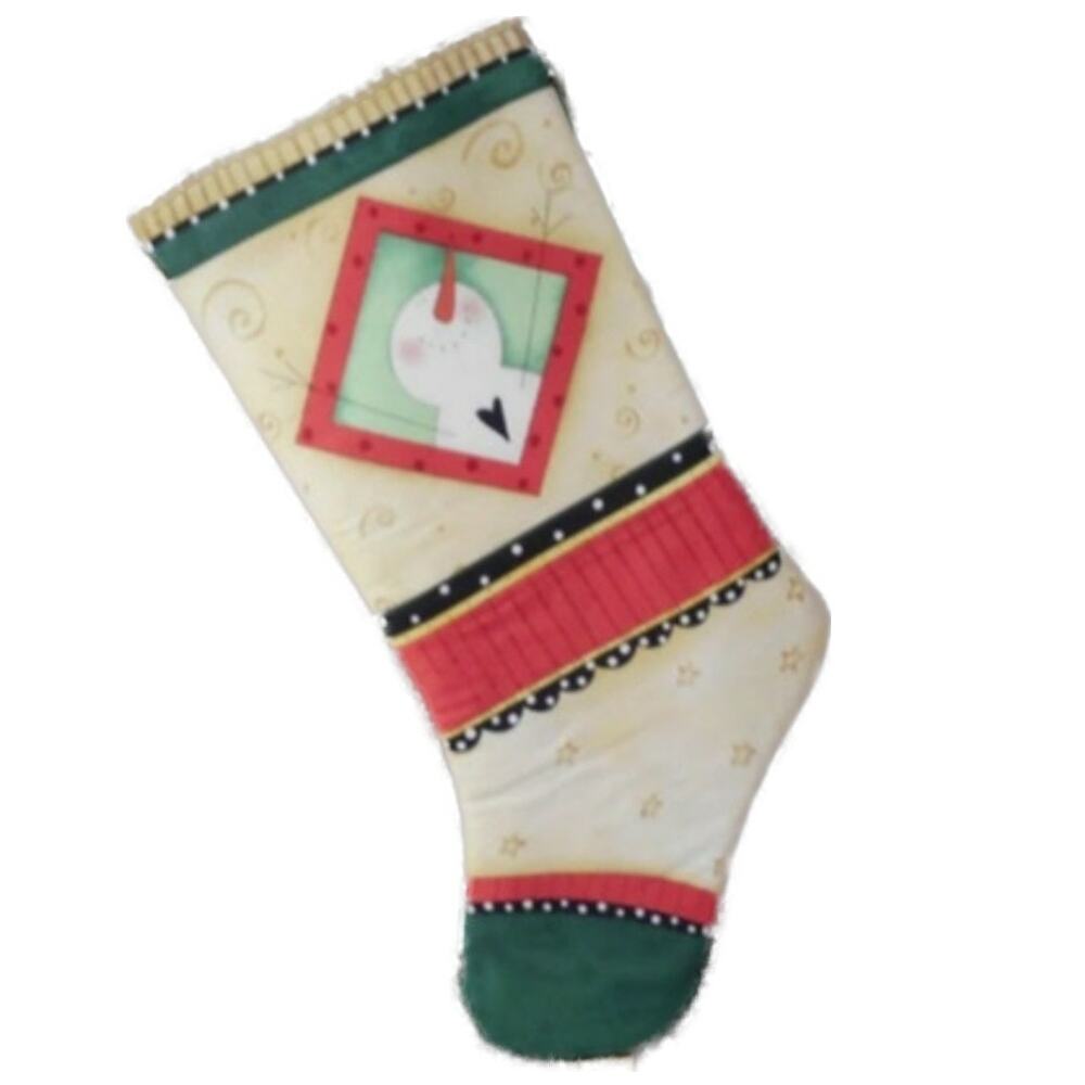 Handmade Christmas Stocking Rustic Snowman Patchwork 14" Style 1